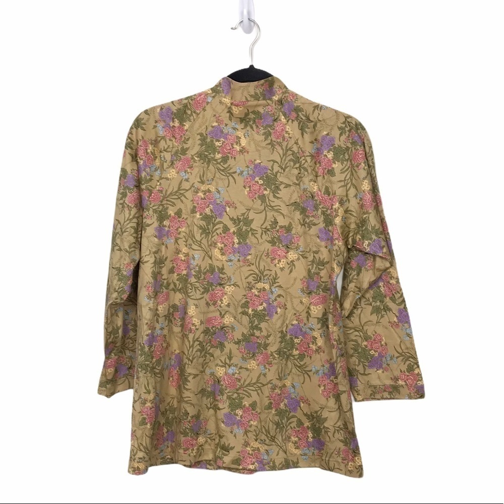 Mariko London Sleep Tan Floral Button Front Pajama Shirt - Picture 4 of 9